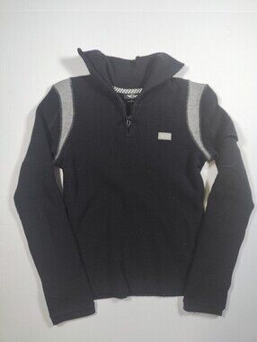 Vintage Mini Cooper Women Black Wool Quarter Zip Sweater Size S Thumbhole Cuff